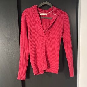 Vintage Old Navy Cable Knit Hooded Sweater Coral Pink Large